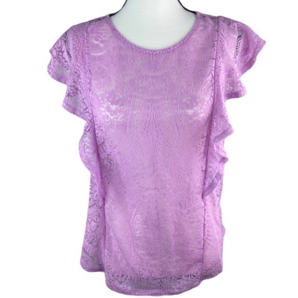 Apt 9 Top‎ Burn Out Semi Sheer Flutter Sleeve Blouse Size M